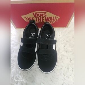 Vans Kids Black and White Velcro Sneakers
